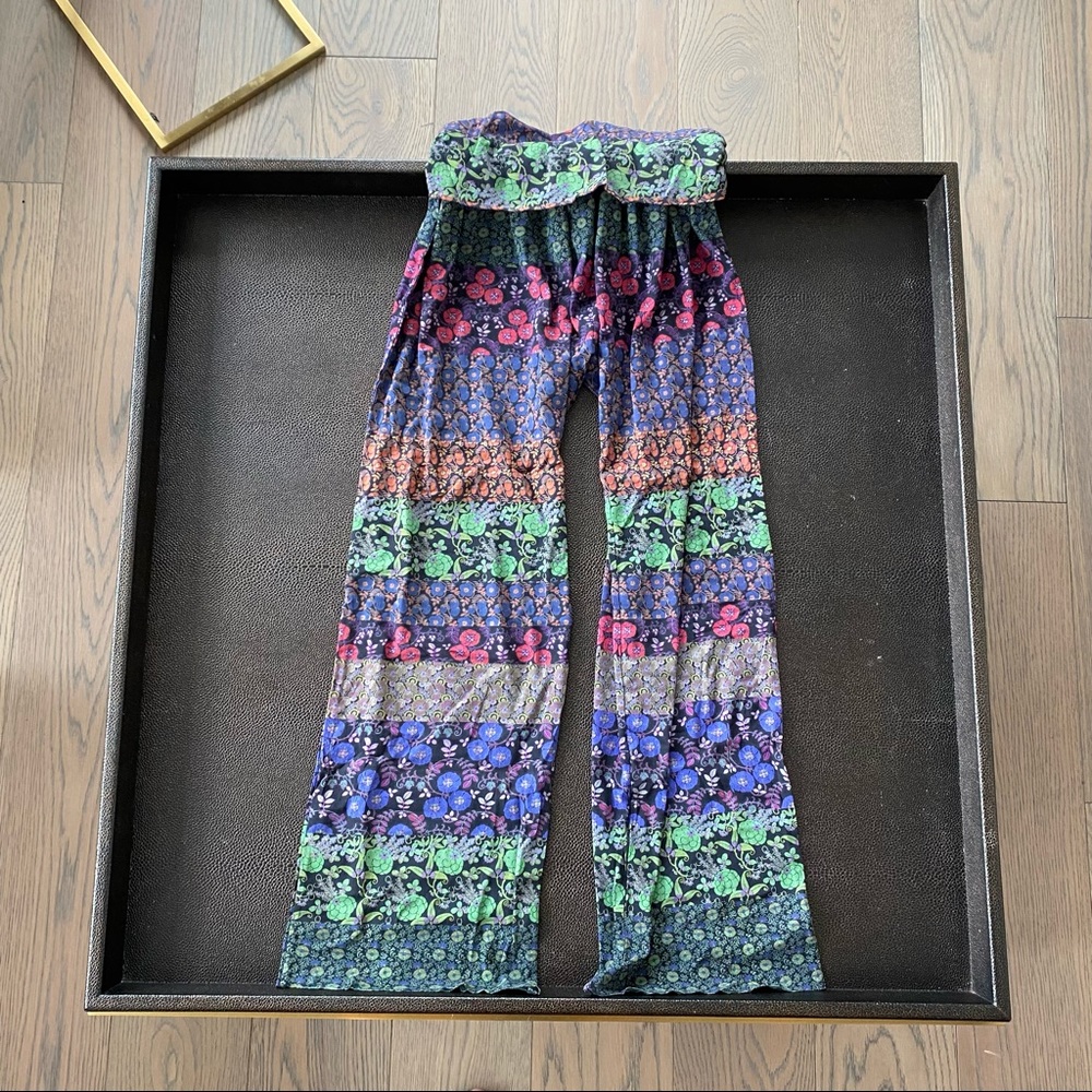 Striped Floral Wide Leg Pants in Multicolor